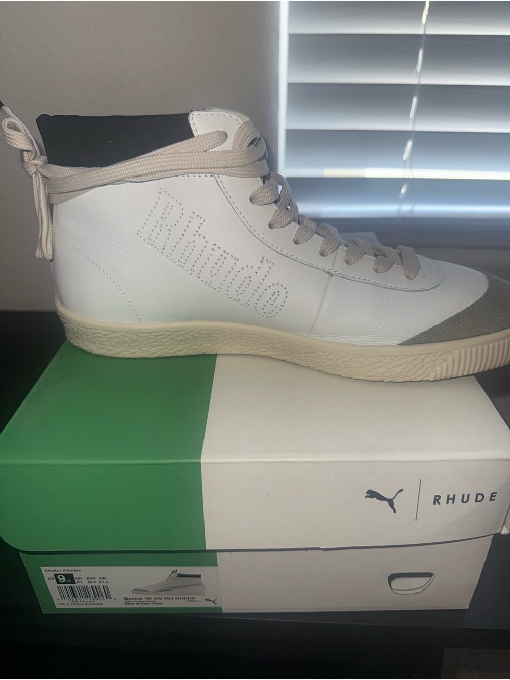 Rhude Puma Men’s White High-Top Leather Sneaker RARE